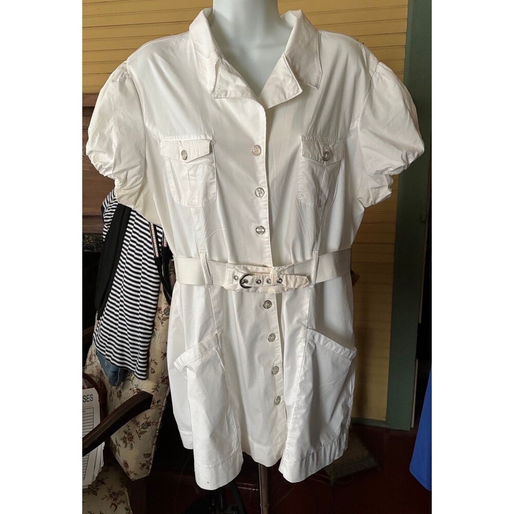 Jennifer Lauren Size 2x Women’s Belted Tunic 48” Bust White